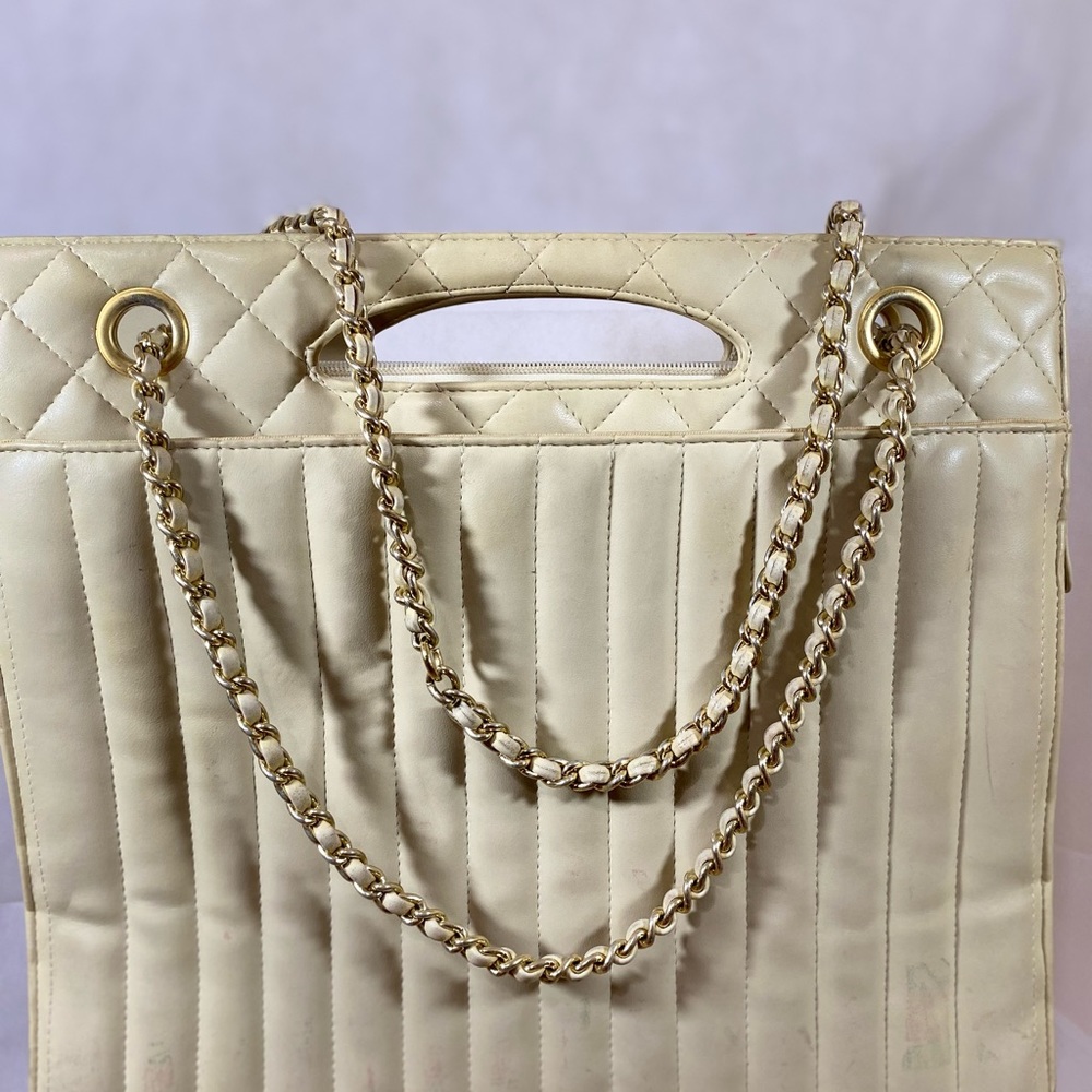 Cream Chained leather tote bag